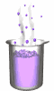 A 3d cgi graphic of a bubbling light purple beaker on a white background.